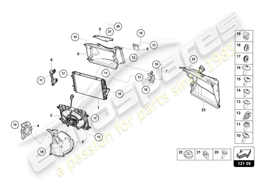 lamborghini evo coupe (2023) enfriador para refrigerante delantero diagrama de piezas