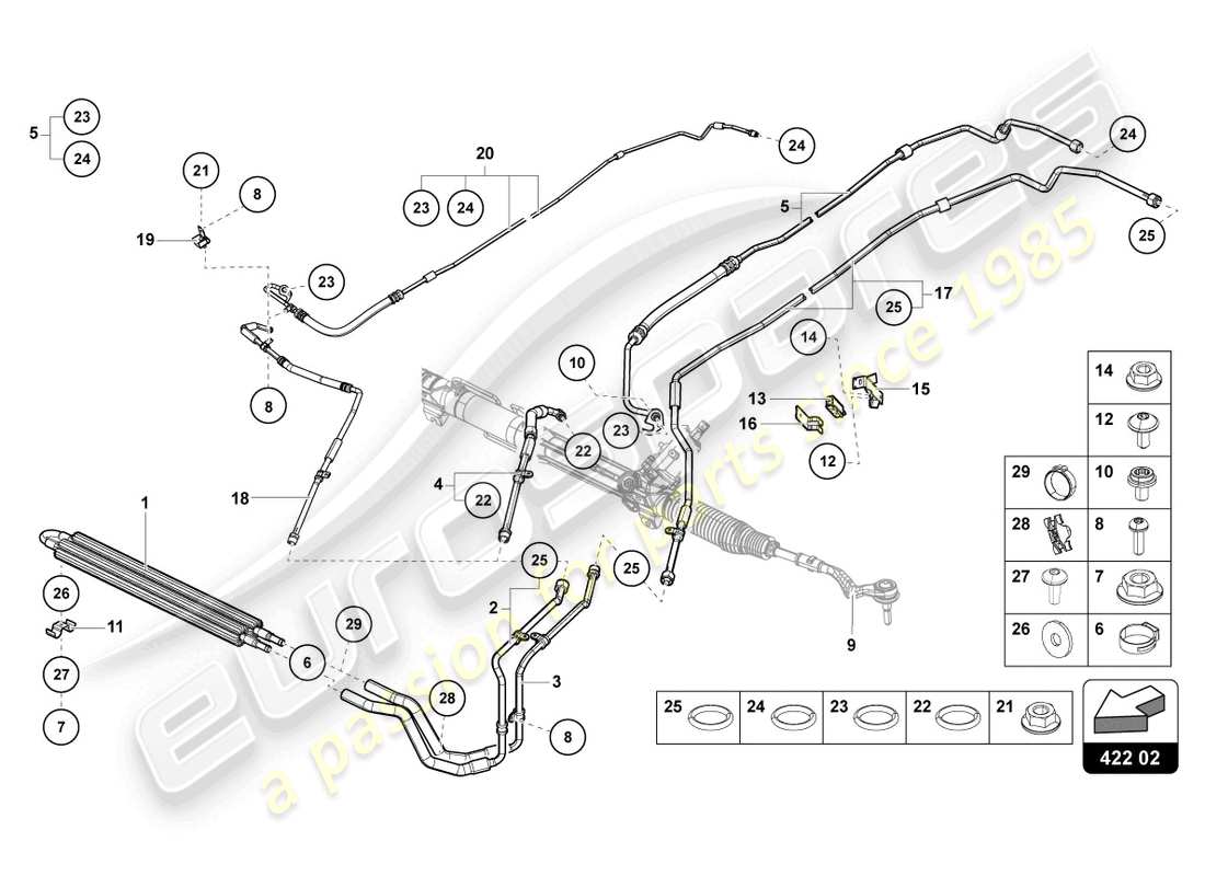 lamborghini 2022 (lp770-4 svj coupe) diagrama de piezas de la dirección asistida