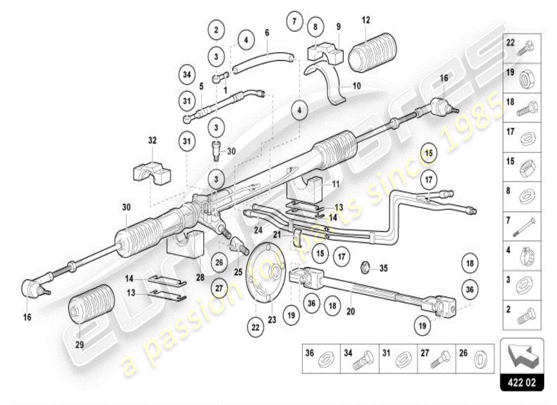 lamborghini diablo vt (1996) varilla de dirección diagrama de piezas