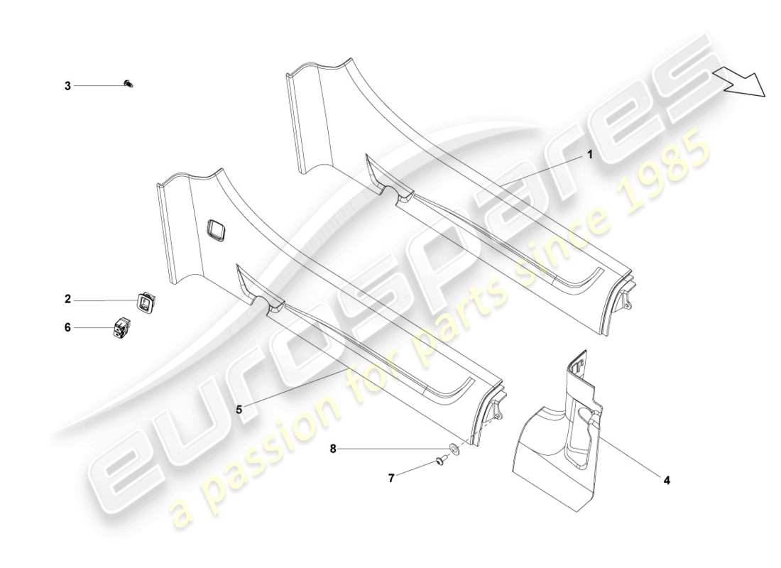 lamborghini lp560-4 coupe (2010) tira de embellecedor de umbral diagrama de piezas