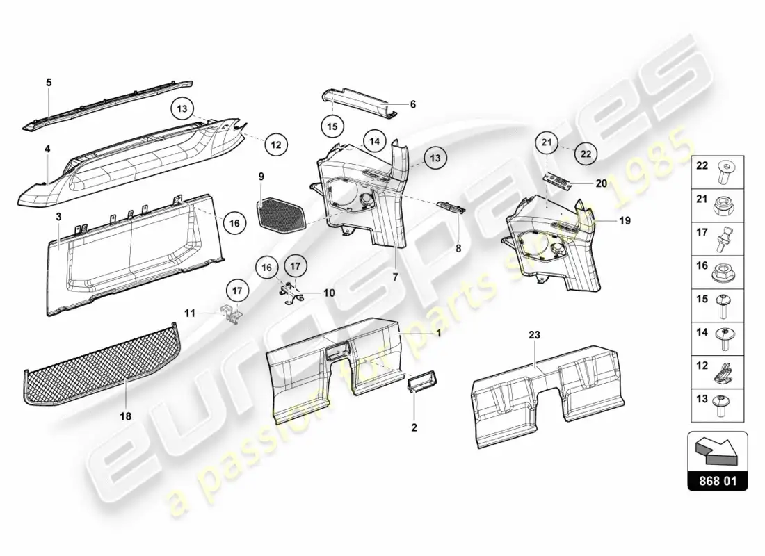 lamborghini lp600-4 zhong coupe (2015) área del compartimiento trasero diagrama de piezas
