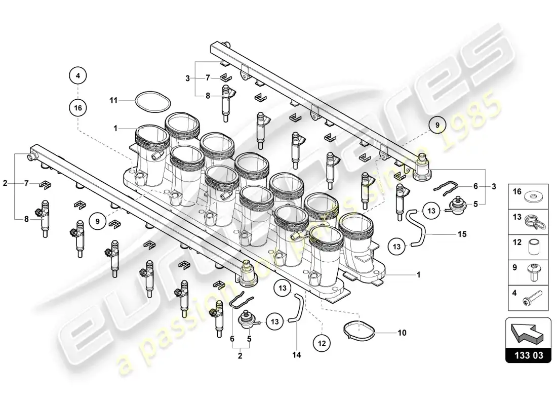lamborghini lp720-4 coupe 50 (2014) diagrama de piezas del colector de admisión