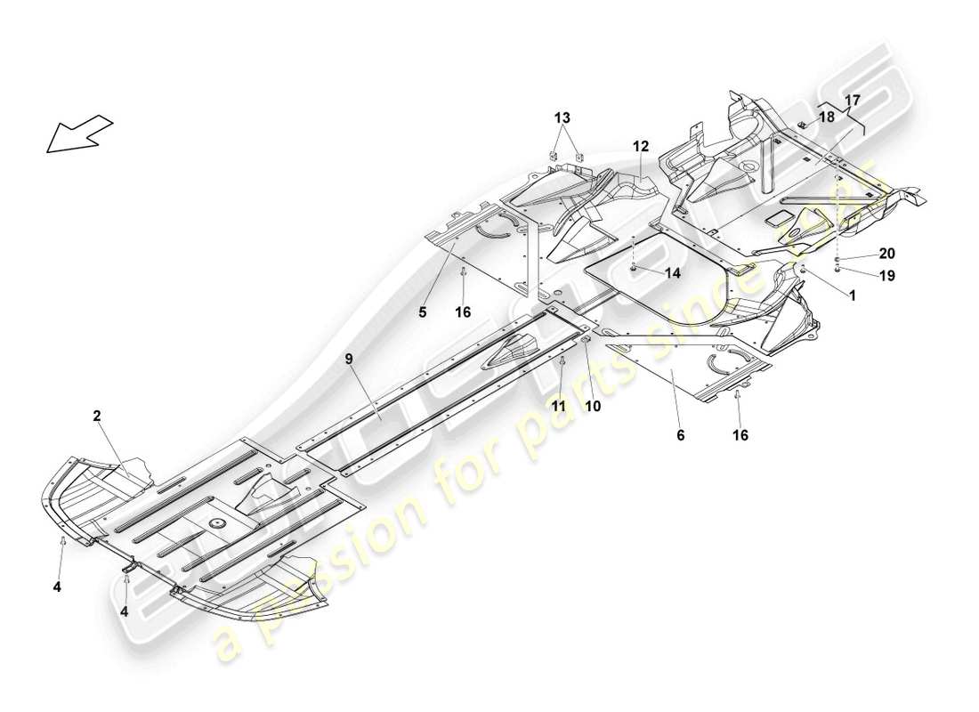 lamborghini blancpain sts (2013) diagrama de piezas del revestimiento de bajos