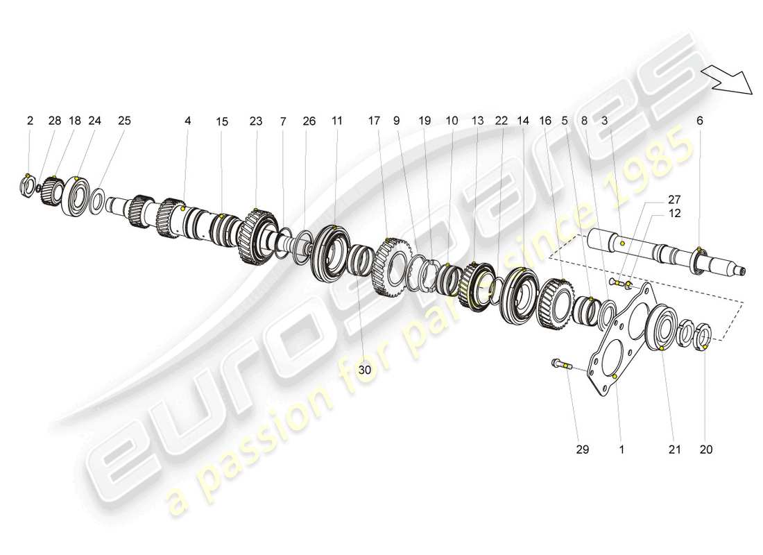 lamborghini gallardo spyder (2006) diagrama de piezas del eje de entrada