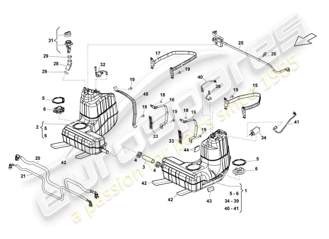 lamborghini lp570-4 sl (2014) tanque de combustible con accesorios diagrama de piezas