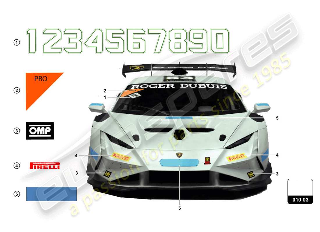 lamborghini super trofeo evo 2 (2022) pegatinas diagrama de piezas