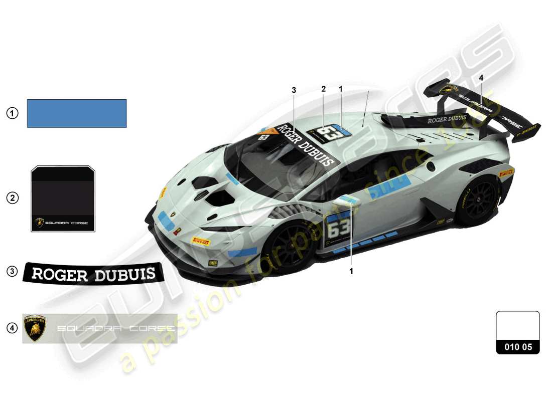 lamborghini super trofeo evo 2 (2022) pegatinas diagrama de piezas
