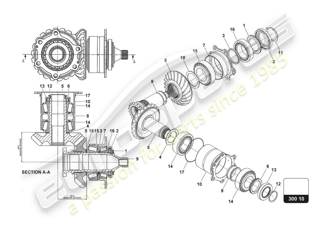 lamborghini super trofeo evo 2 (2022) diagrama de piezas del conjunto de piñón y corona