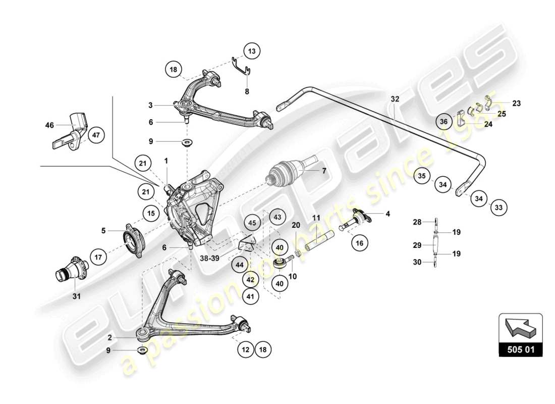 lamborghini 2016 (super trofeo) diagrama de piezas de los brazos traseros