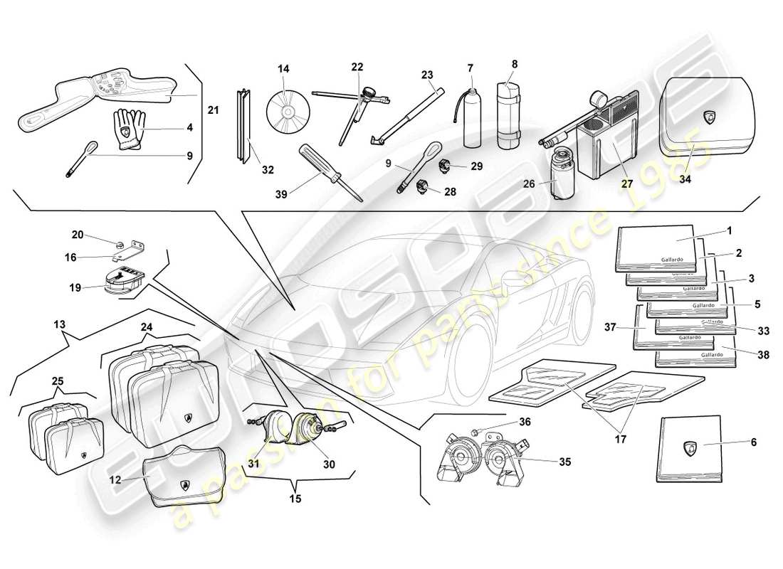 lamborghini lp570-4 spyder performante (2011) herramientas del vehículo diagrama de piezas