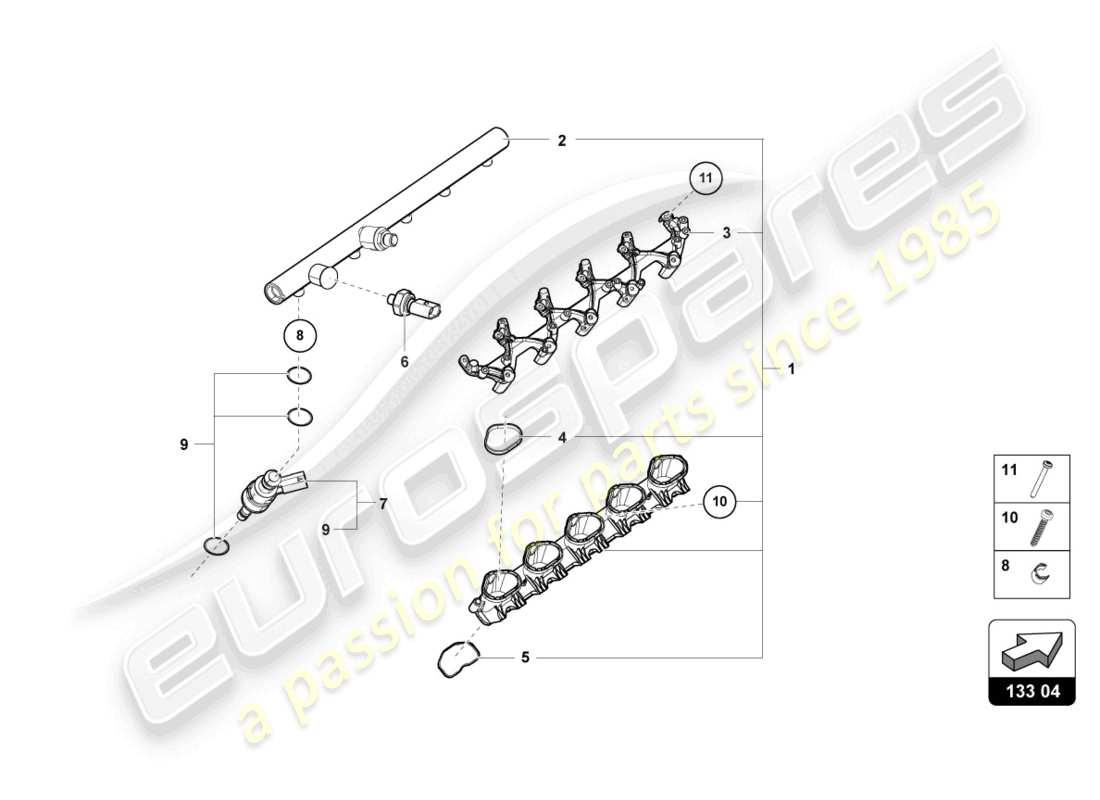 lamborghini tecnica (2024) diagrama de piezas de la válvula de inyección