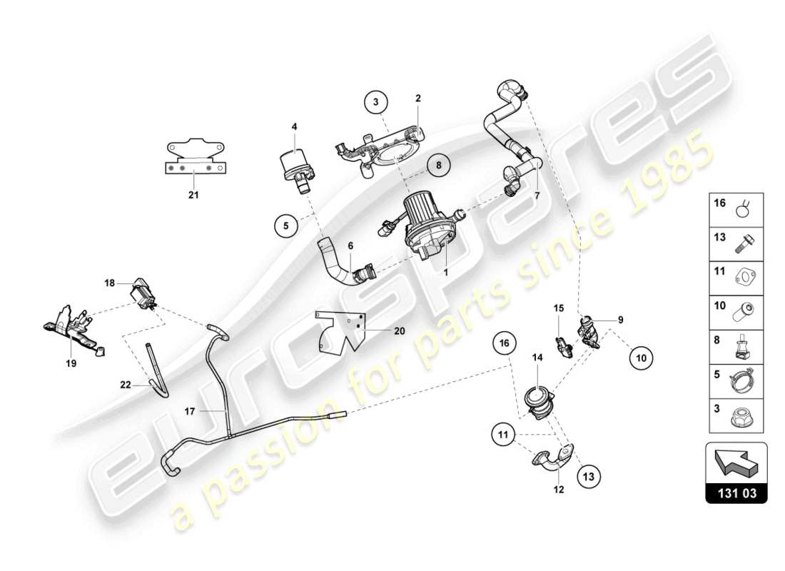 lamborghini tecnica (2024) diagrama de piezas de la bomba de aire secundario
