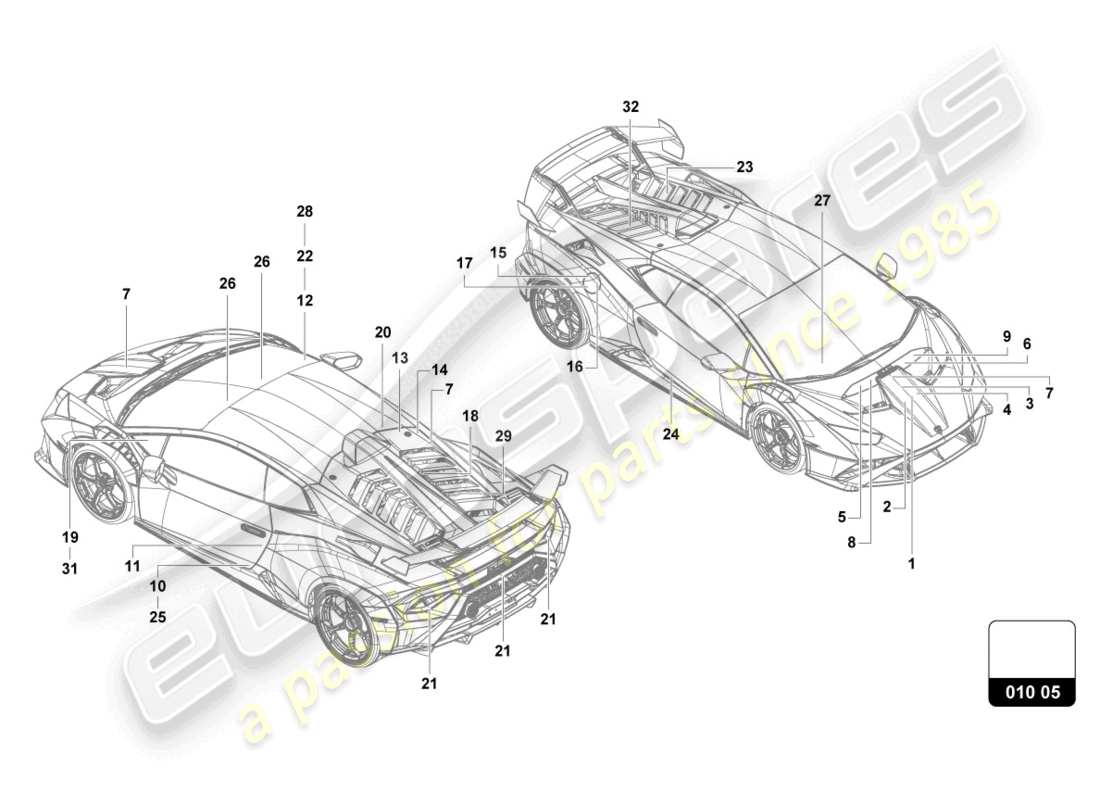 lamborghini sto (2022) inscripciones/letras diagrama de piezas