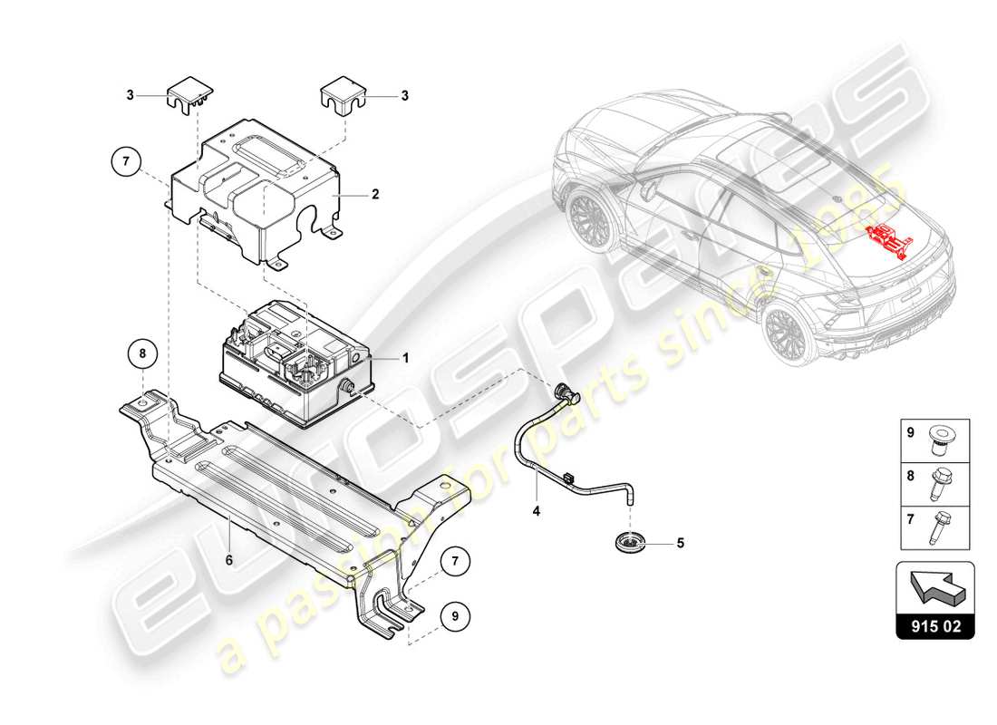un diagrama de piezas del catálogo de piezas Lamborghini Urus (2020)