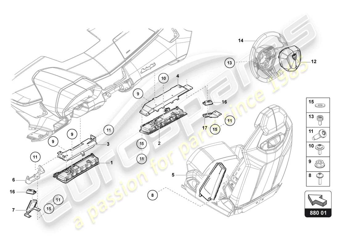 lamborghini ultimae (2022) diagrama de piezas de la unidad de airbag