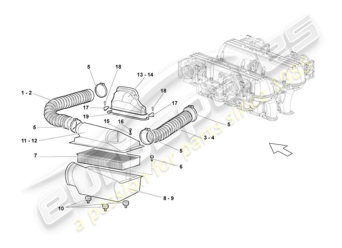 un diagrama de piezas del catálogo de piezas de Lamborghini LP640 Roadster (2010)