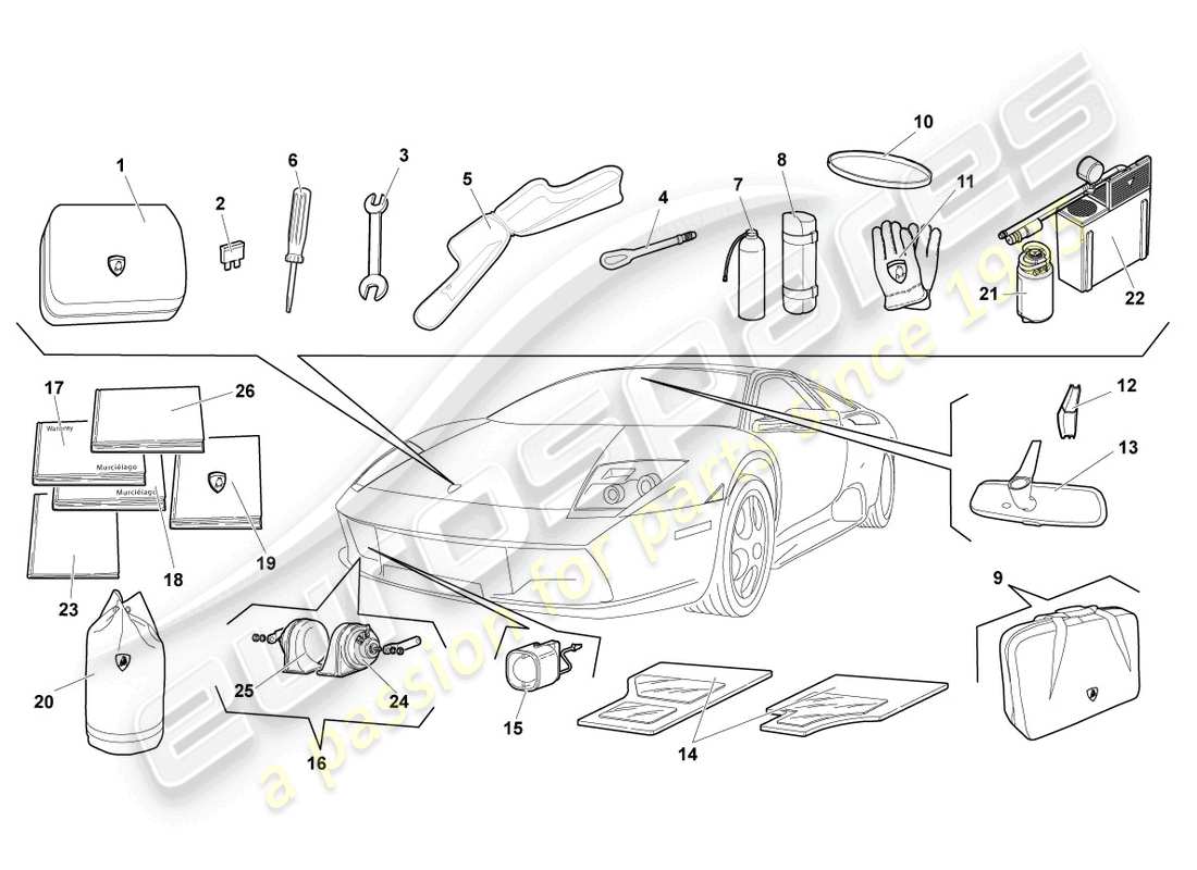 lamborghini lp640 coupe (2009) herramientas del vehículo diagrama de piezas