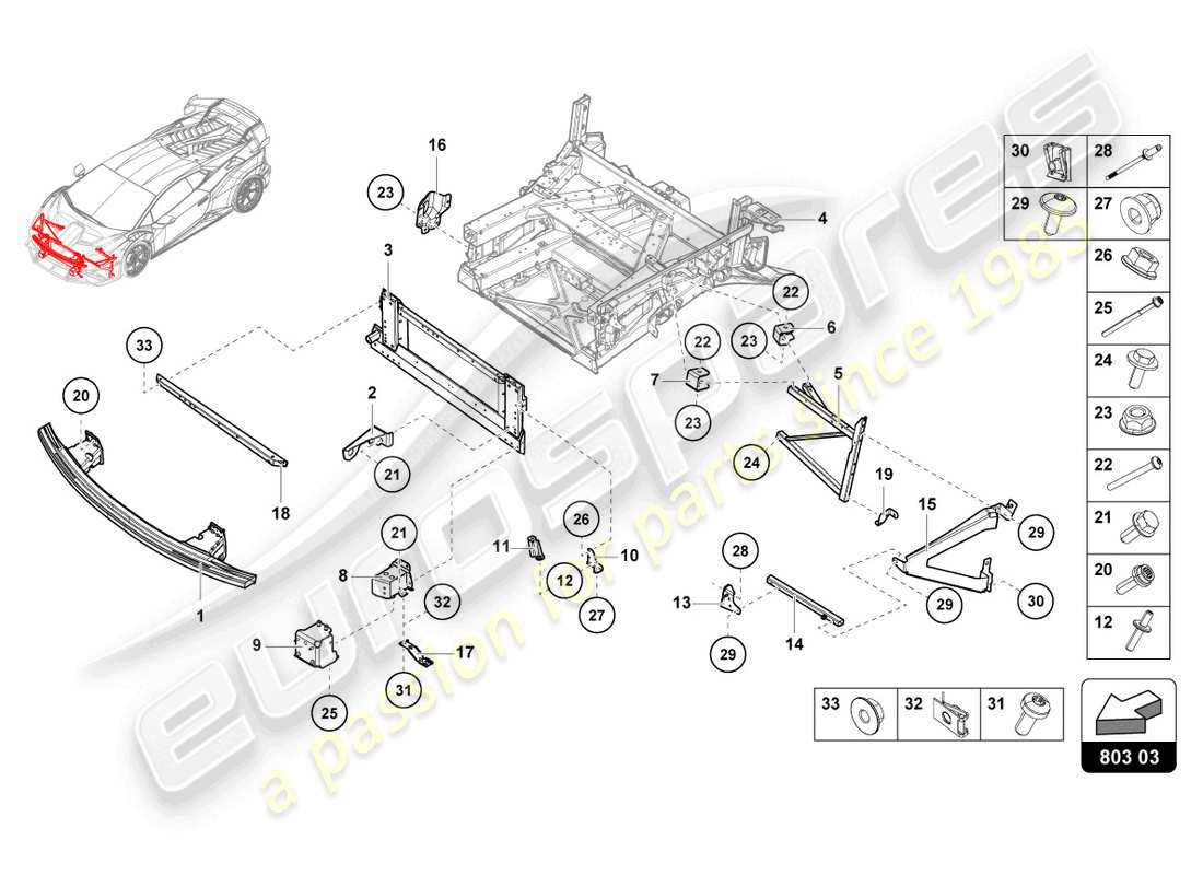 lamborghini 2024 (sto) diagrama de piezas del marco frontal