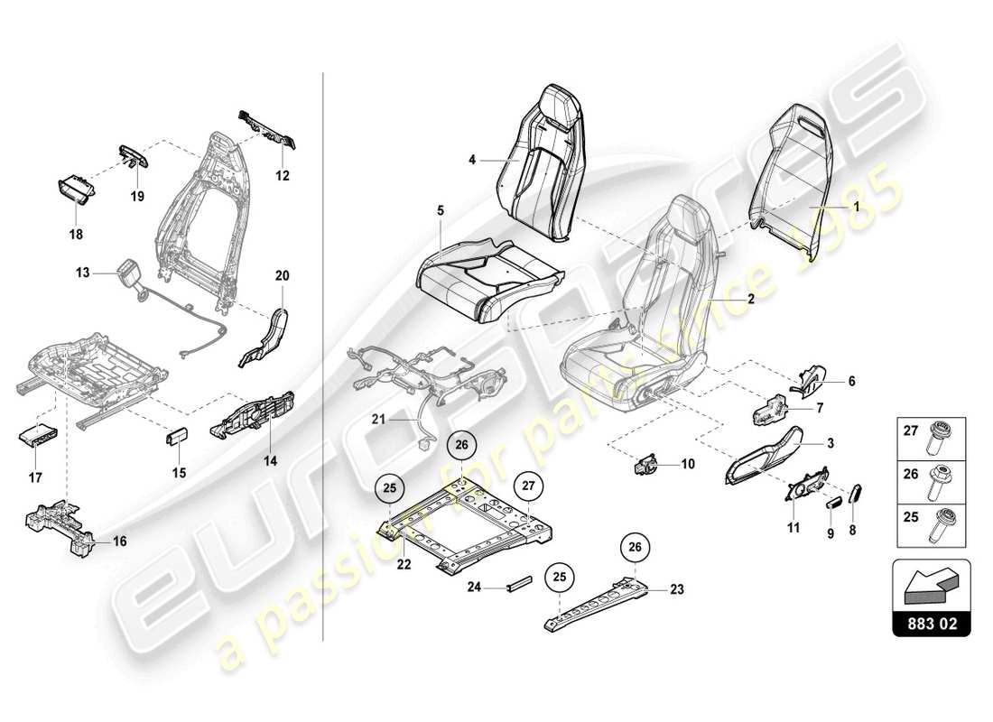 lamborghini urus (2020) seat, divided rear part diagram