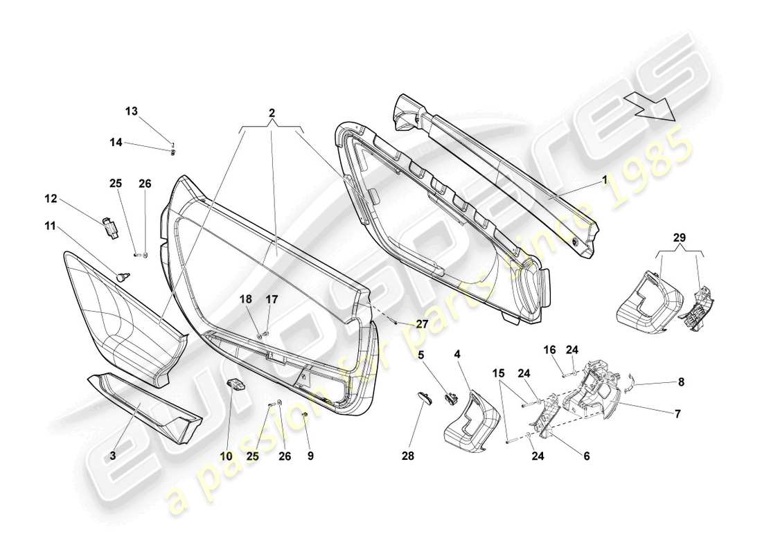 lamborghini gallardo spyder (2006) diagrama de piezas del panel de puerta