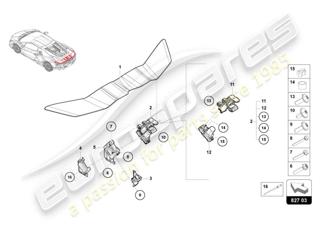 lamborghini revuelto coupe (2024) alerón trasero diagrama de piezas