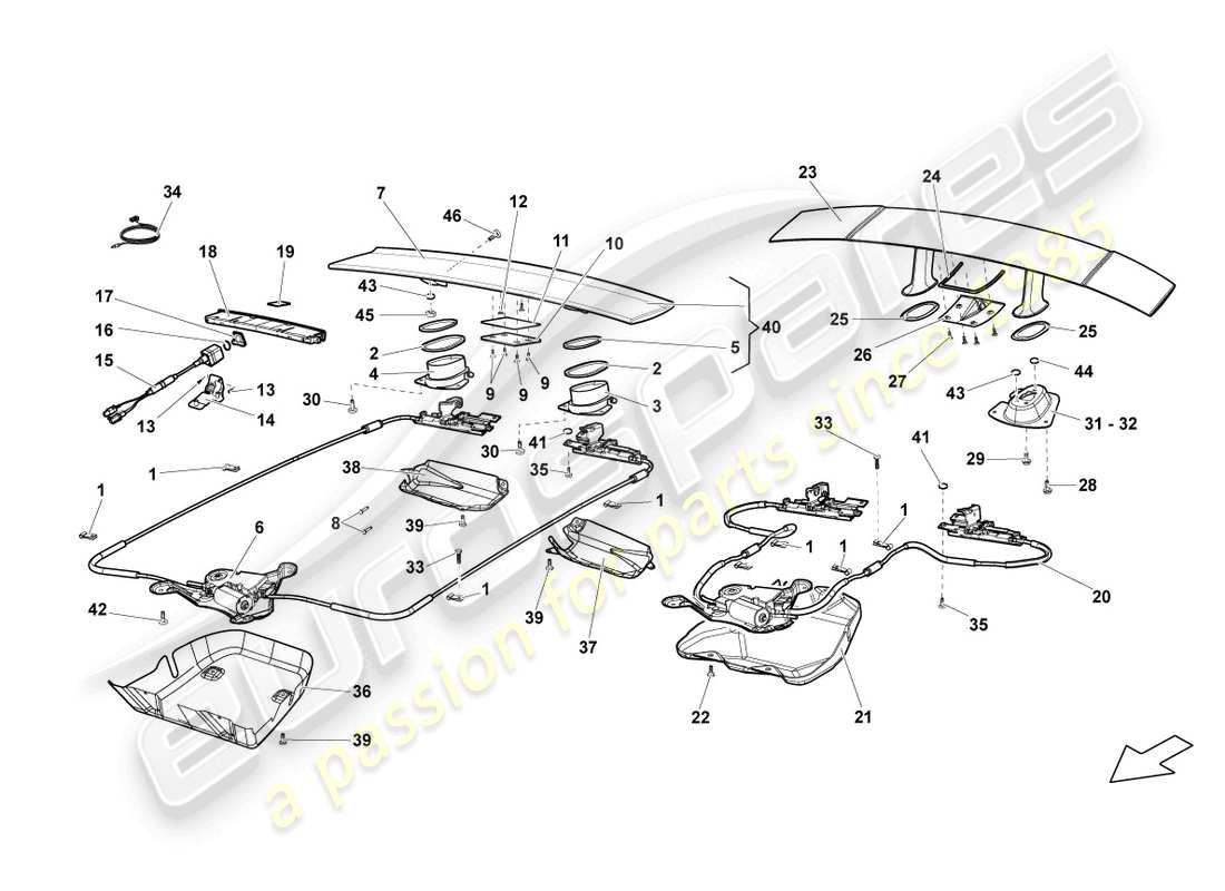 lamborghini gallardo spyder (2006) spoiler para tapa trasera diagrama de piezas