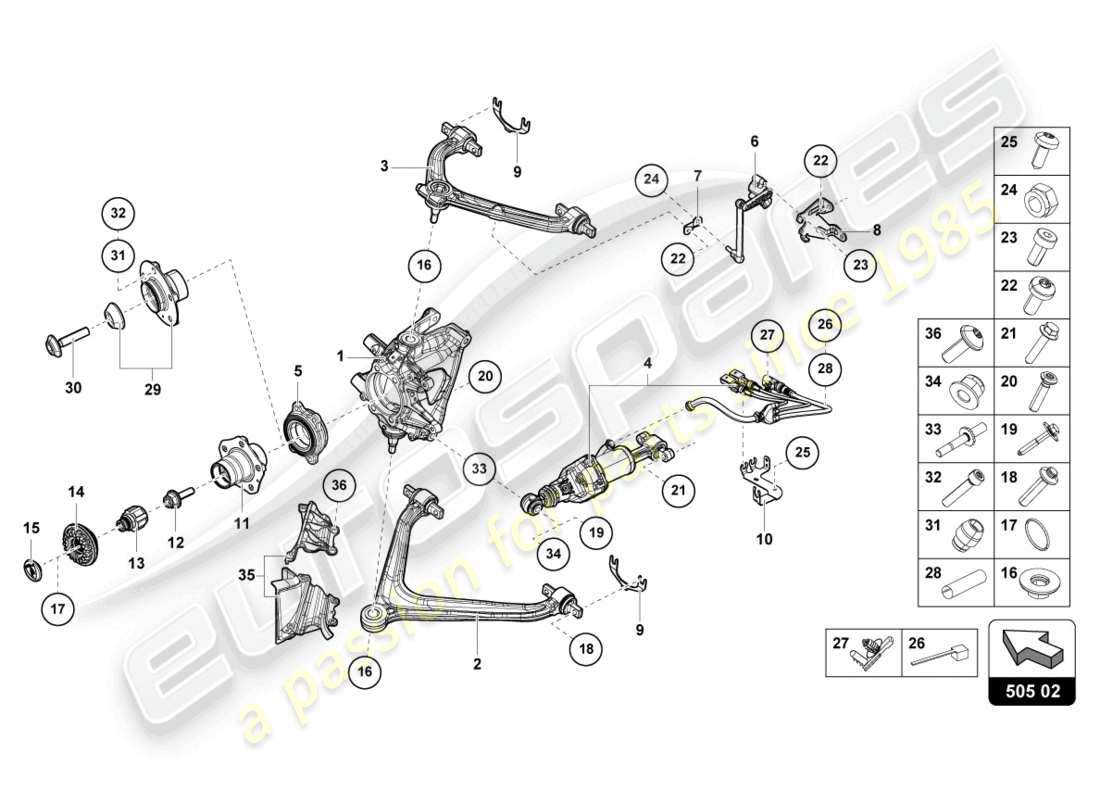 lamborghini 2023 (tecnica) diagrama de pieza de la guía trasera