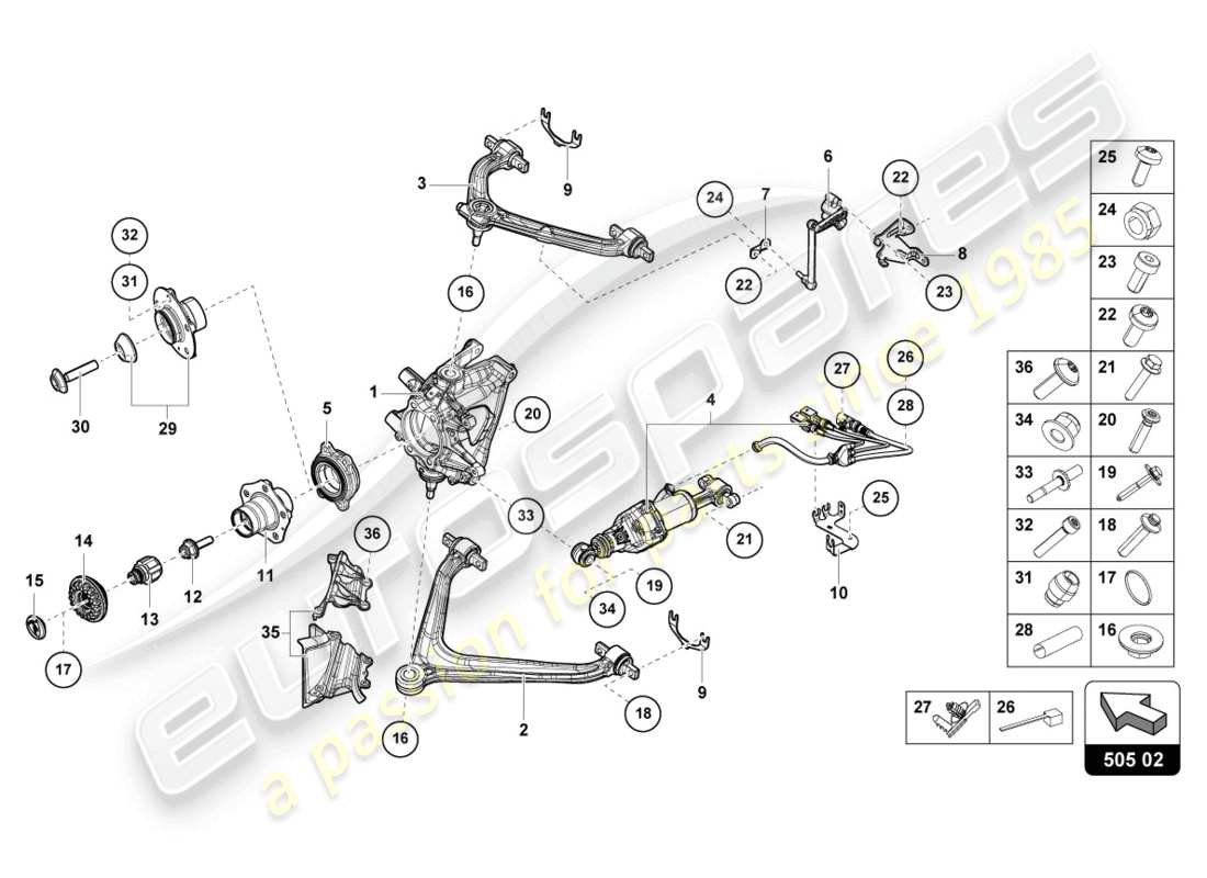 lamborghini 2021 (evo spyder) diagrama de pieza de la guía trasera