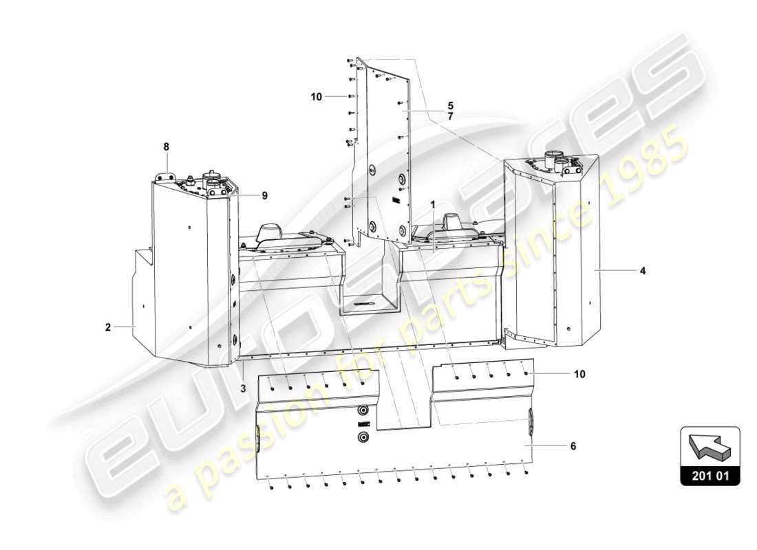 lamborghini super trofeo evo 2 (2022) diagrama de piezas del tanque de combustible