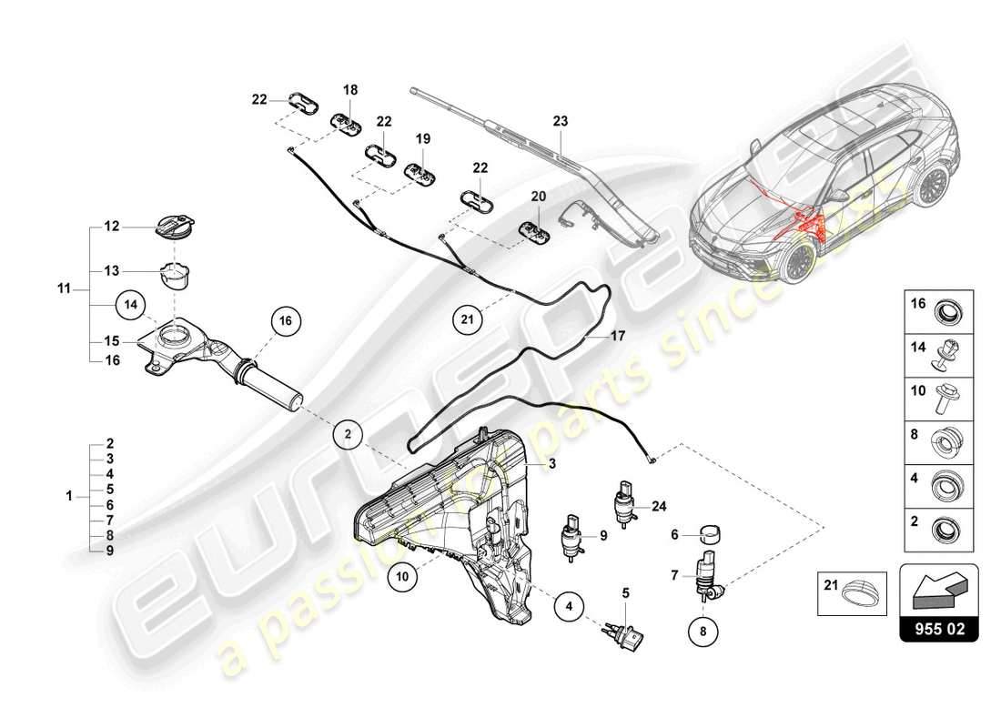 lamborghini urus (2020) diagrama de piezas del sistema arandela