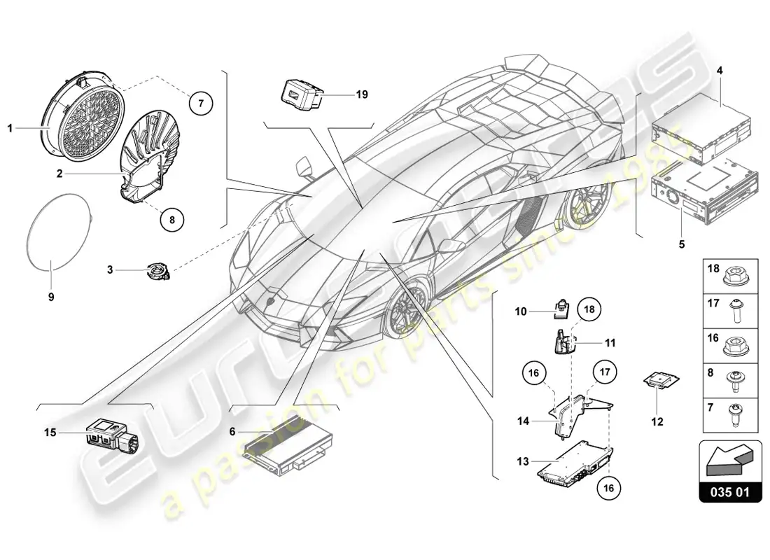 lamborghini lp720-4 coupe 50 (2014) diagrama de piezas de la unidad de radio