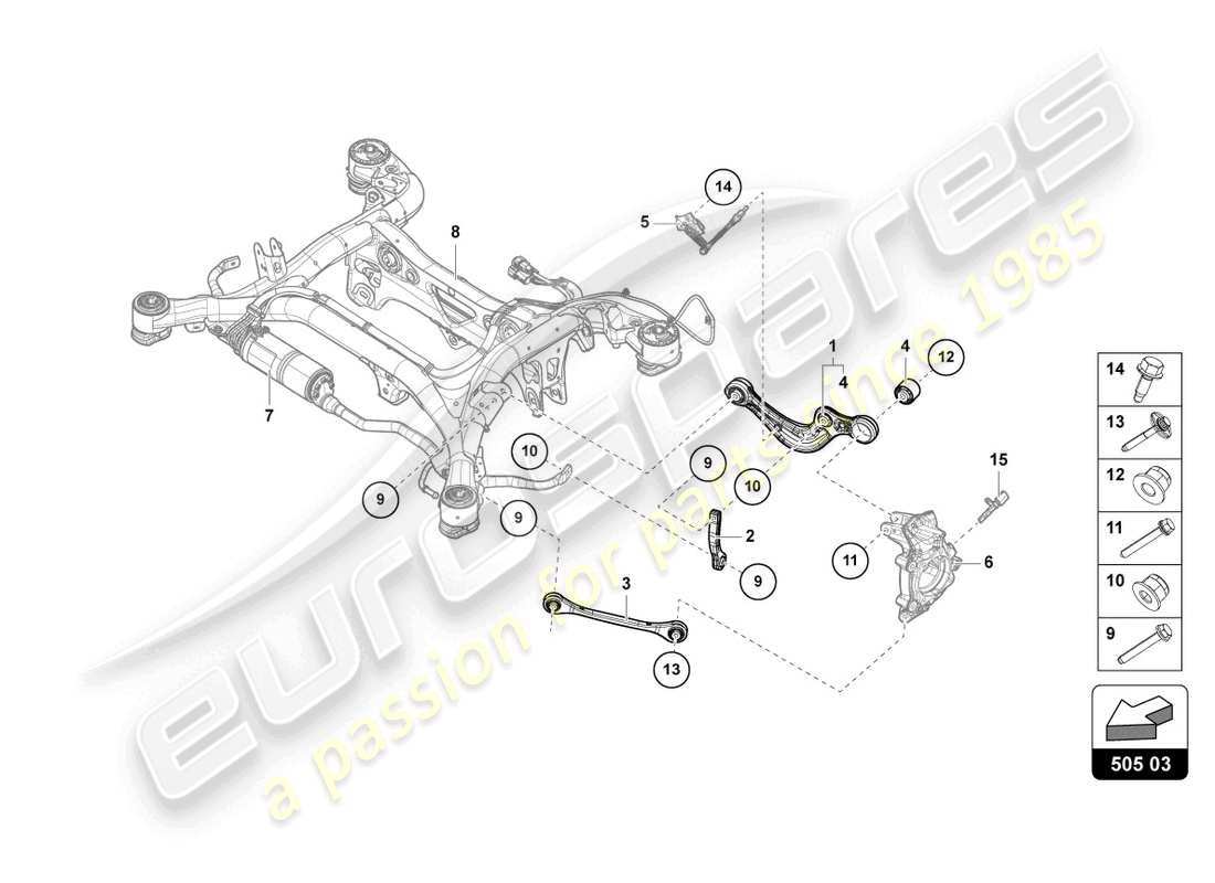 lamborghini urus performante (2023) diagrama de piezas de suspensión trasera