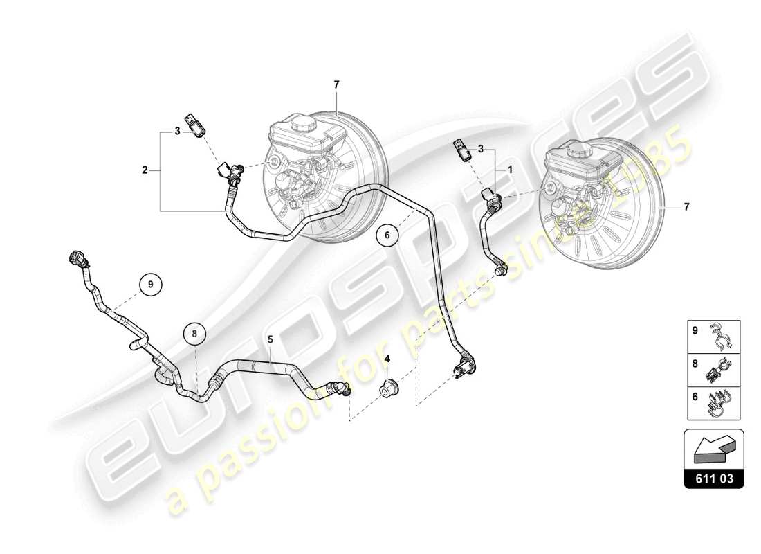 lamborghini urus (2021) mangueras de vacío para servo freno diagrama de piezas