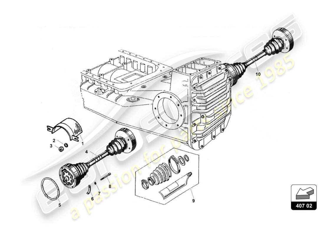 lamborghini countach 25th anniversary (1989) diagrama de piezas del eje de transmisión y los brazos delanteros