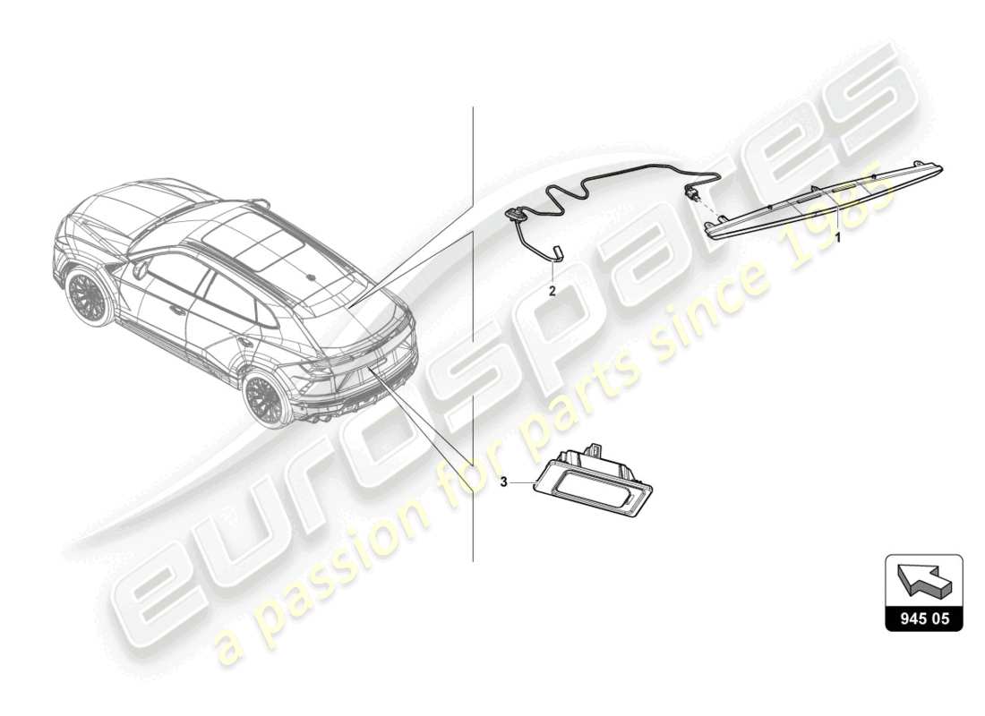 lamborghini urus (2020) diagrama de piezas de luz de freno adicional