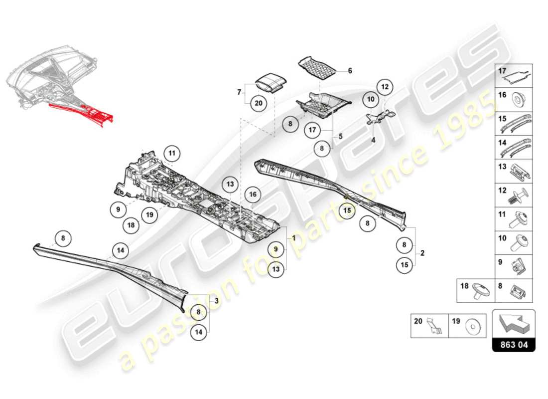 lamborghini revuelto coupe (2024) consola central diagrama de piezas