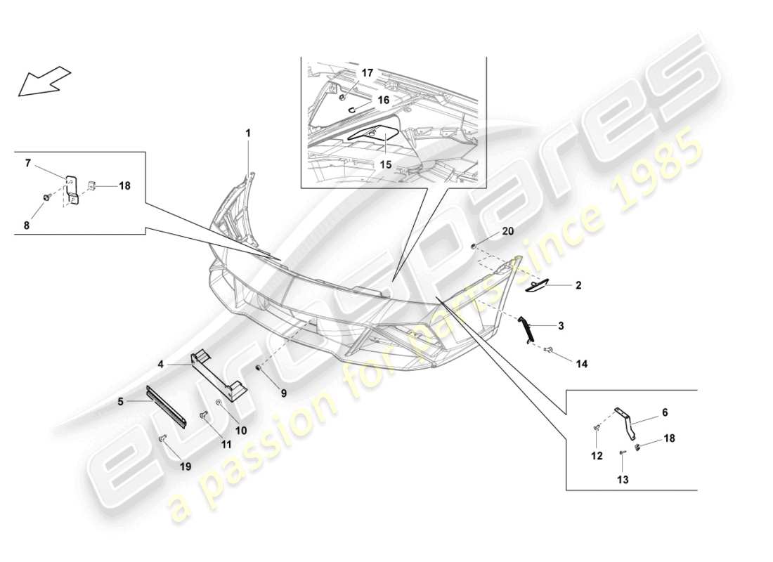 lamborghini lp560-4 spyder fl ii (2014) sujetadores delantero diagrama de piezas