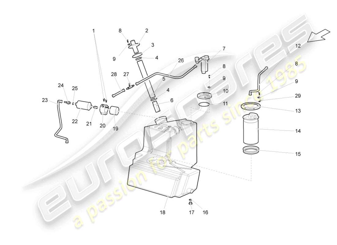 lamborghini gallardo coupe (2007) tanque de combustible con accesorios derecho diagrama de piezas