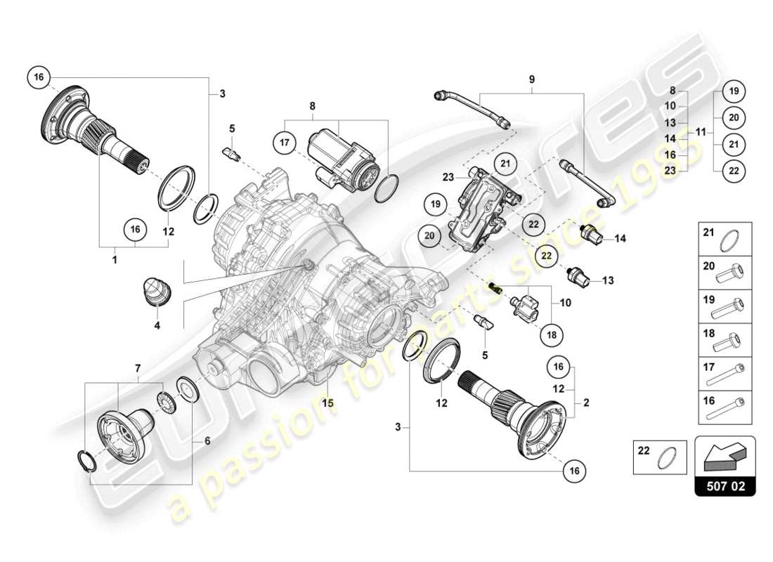 lamborghini urus s (2024) para diferencial del eje trasero diagrama de piezas