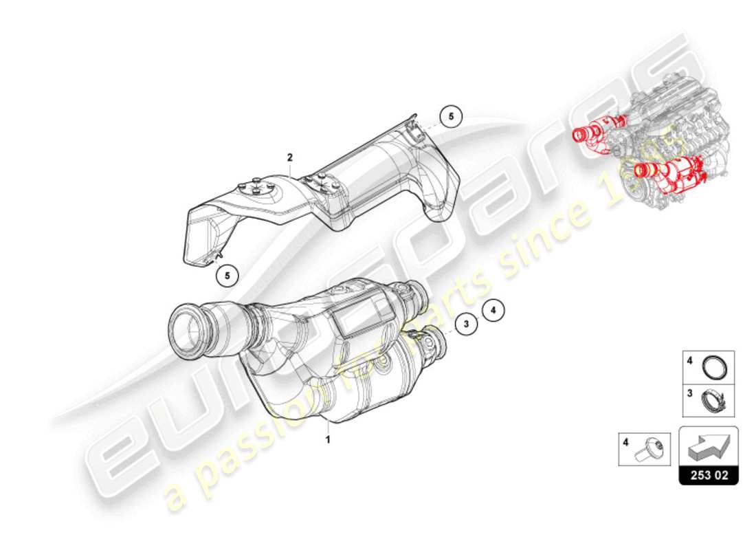 lamborghini revuelto coupe (2024) tubo de escape con catalizador diagrama de piezas