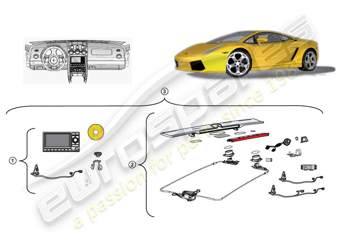 lamborghini gallardo spyder (accessories) kit de retrofit para unidad de navegación diagrama de piezas