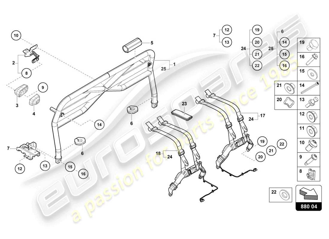 lamborghini tecnica (2023) diagrama de piezas de la barra antivuelco