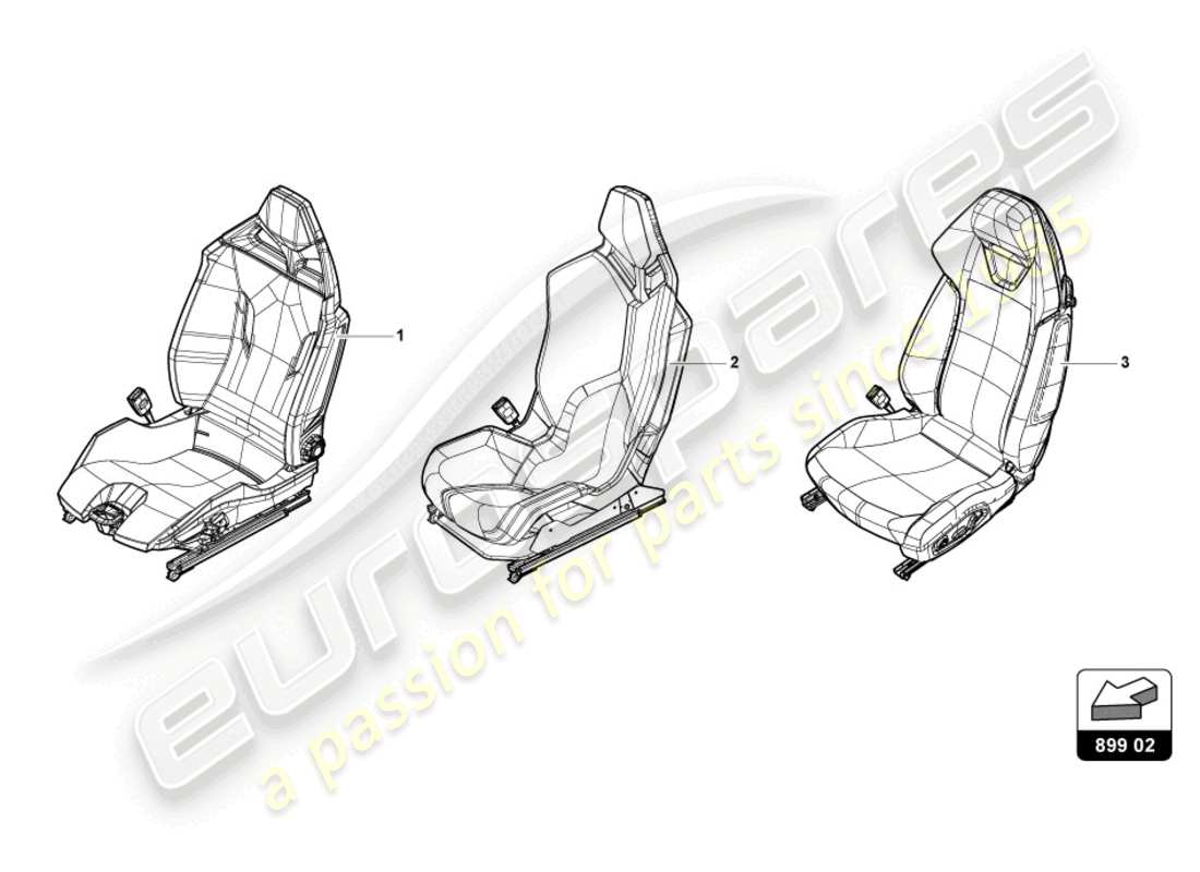 lamborghini 2021 (evo coupe) asiento completo diagrama de pieza