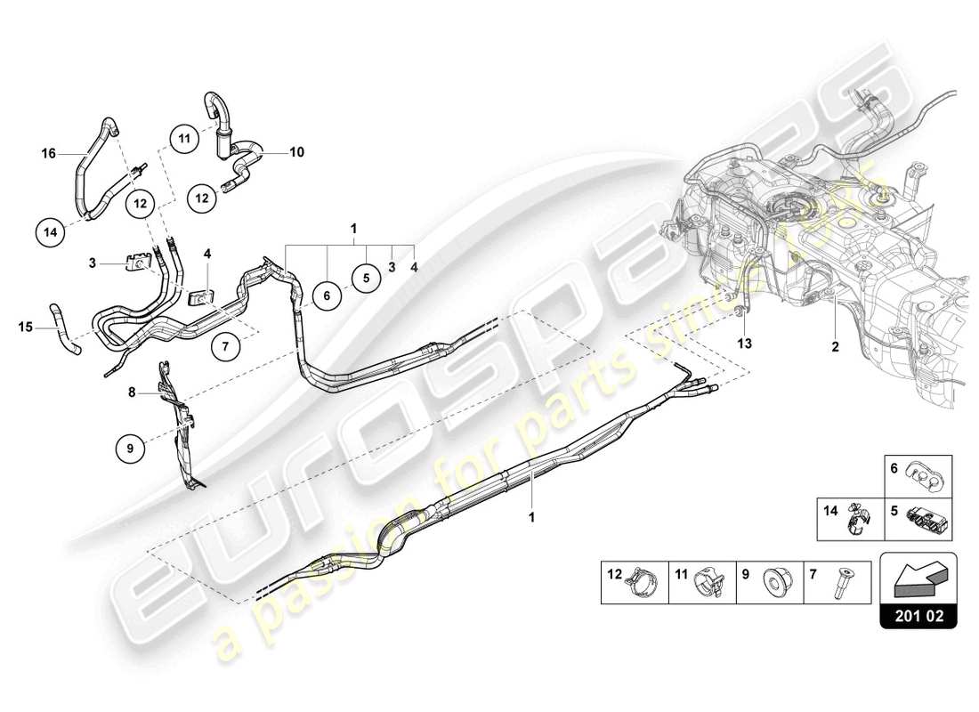 lamborghini urus performante (2023) 1 diagrama de piezas del conjunto de tubos de combustible