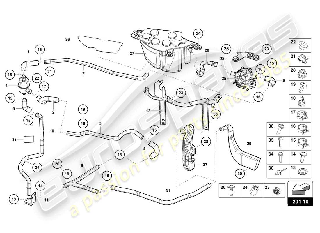 lamborghini countach lpi 800-4 (2022) sistema de filtro de carbón activado diagrama de piezas