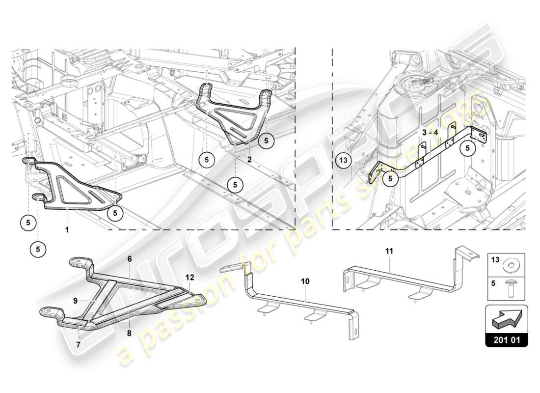 lamborghini countach lpi 800-4 (2022) soporte para tanque de combustible diagrama de piezas