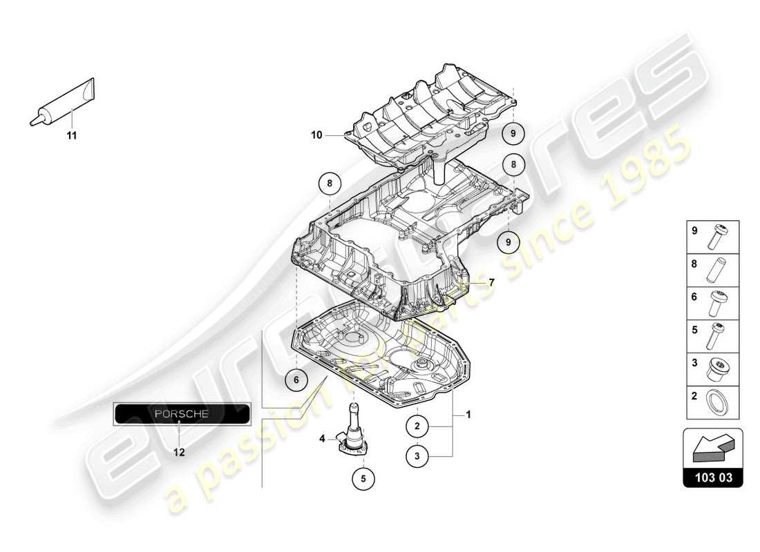 lamborghini urus performante (2023) diagrama de piezas del cárter de aceite del motor