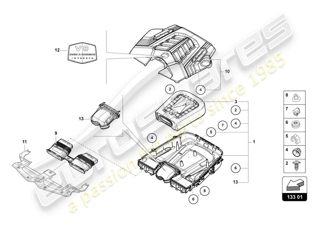 lamborghini urus (2021) filtro de aire con piezas de conexión diagrama de piezas