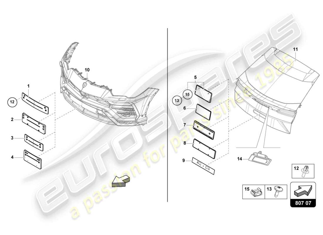 lamborghini urus (2020) portamatrícula diagrama de piezas