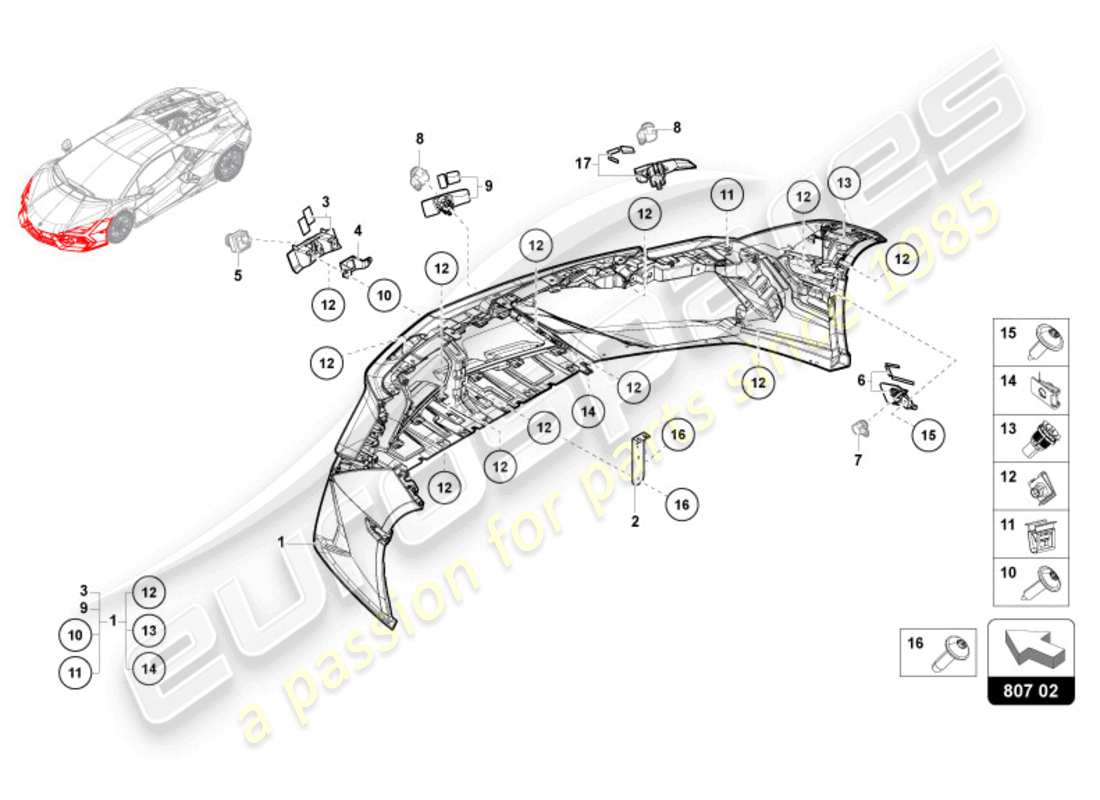 lamborghini revuelto coupe (2024) parachoques delantero diagrama de piezas